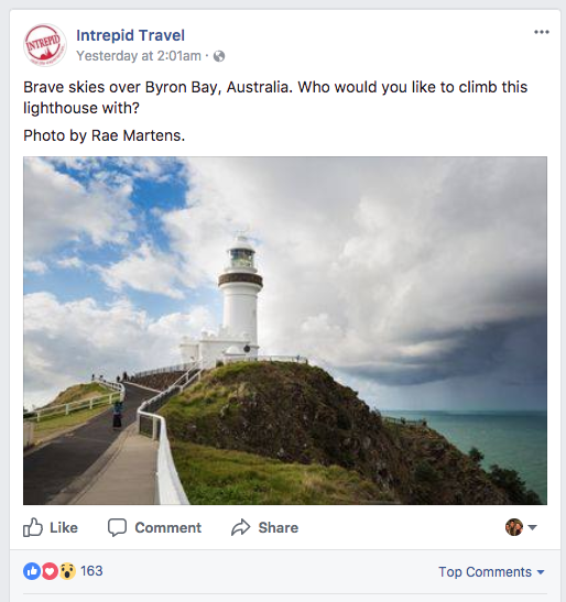 Intrepid Travel使用它的Facebook帖子来启动用户讨论。OB欧宝娱乐APP