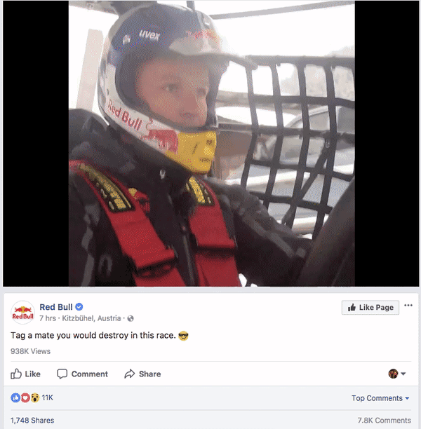 Red Bull has been very successful at driving shares for their Facebook videos.