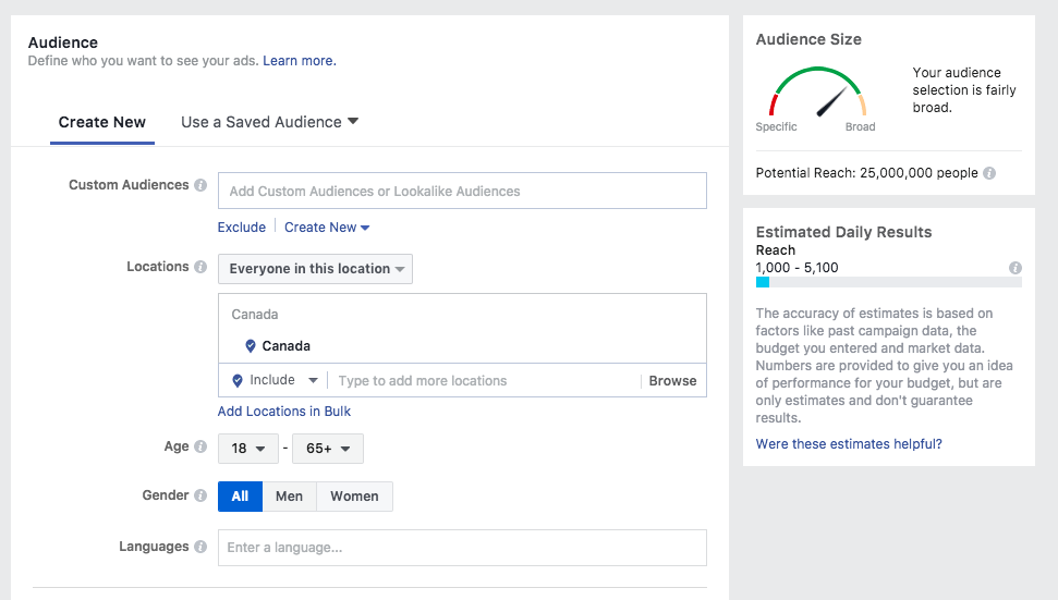 Facebook Ads Manager Target Audience