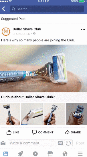 Facebook Collection Ad Example - Dollar Shave Club