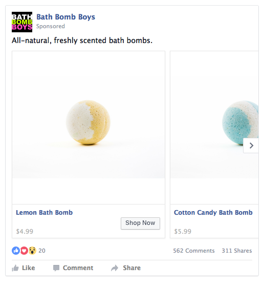 Facebook Carousel Ad Example - Bath Bombs