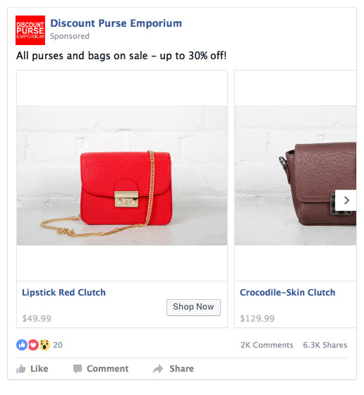 Facebook Carousel Ad Example - Handbags