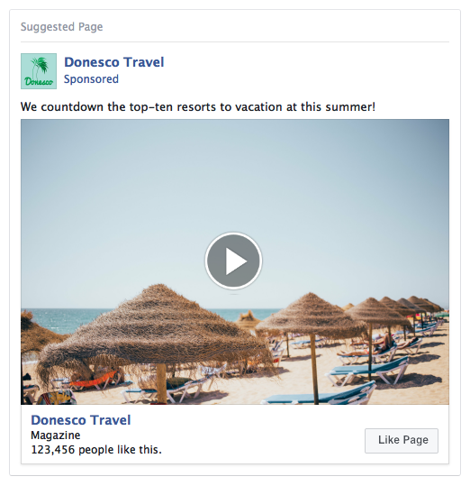 Facebook Page Lead Ad Example - Travel