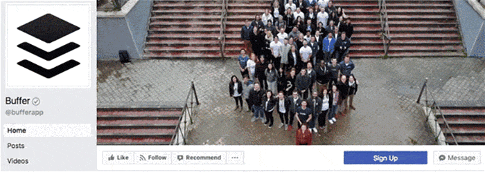 Facebook cover videos and photos can also be used to showcase a company’s culture and humanize a brand like Buffer does here.