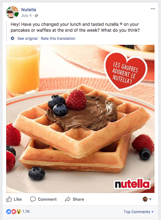 Nutella asks its followers for feedback.