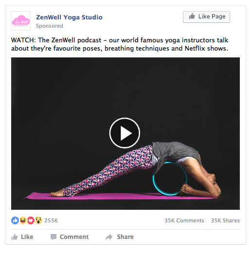 Facebook ad for a Yoga studio.