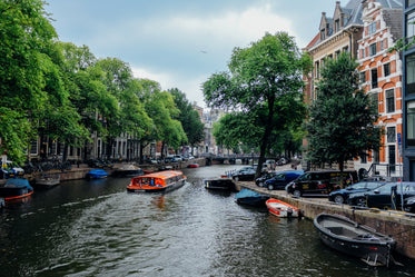 a busy river through a city