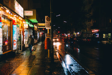 a busy street at night