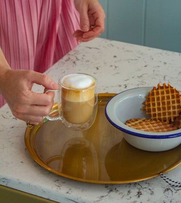 a cappuccino and waffles