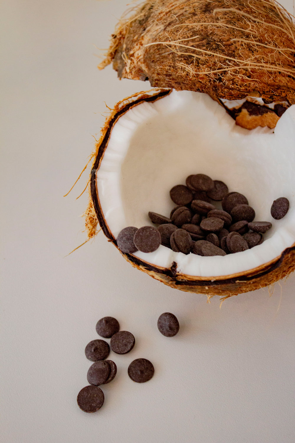 a coconut splits open and spills it's chocolate chip guts