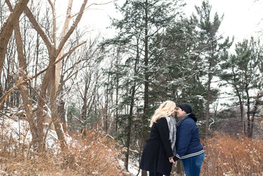 a couple in love on a winter walk