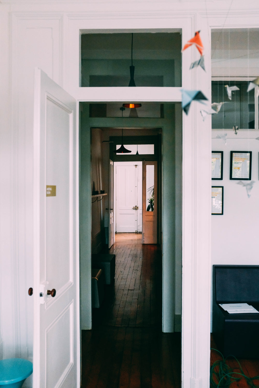 a hall with a series of doors