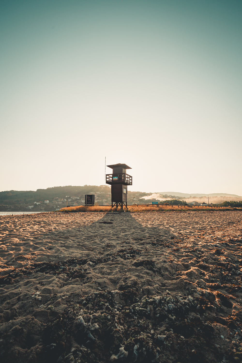 a lifeguard tower at twilight