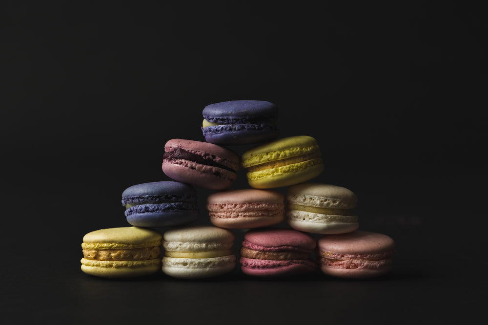 a moody macaron pyramid