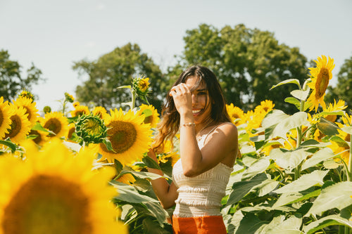 a person in a sunflower field spins around