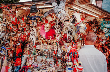 a person shops at a packed storefront