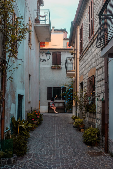 a planter lined alleyway