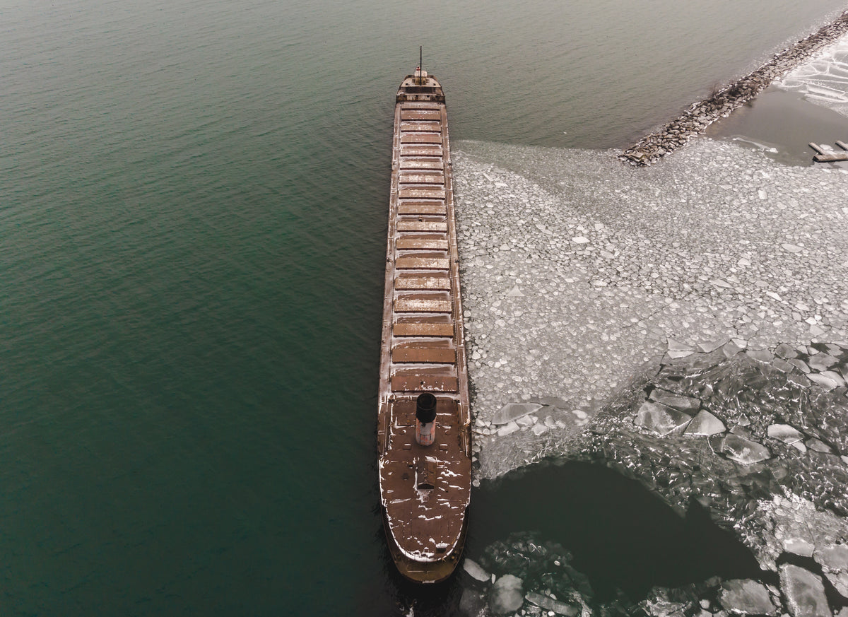 a ship stops the ice from floating away