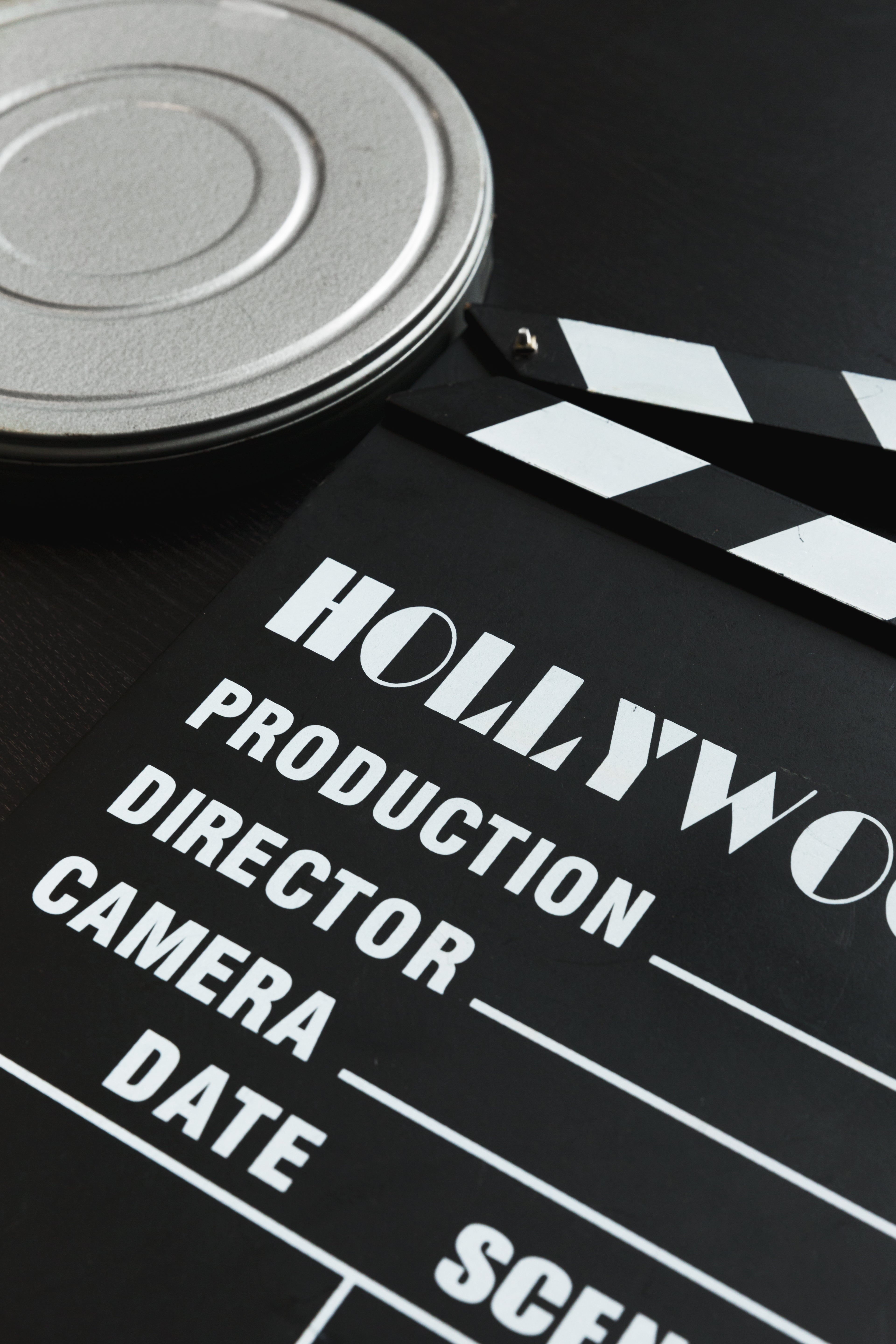 Browse Free HD Images of A Silver Film Reel Canister And A Movie Clapper  Board