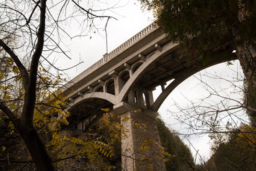 a stone bridge seen from below