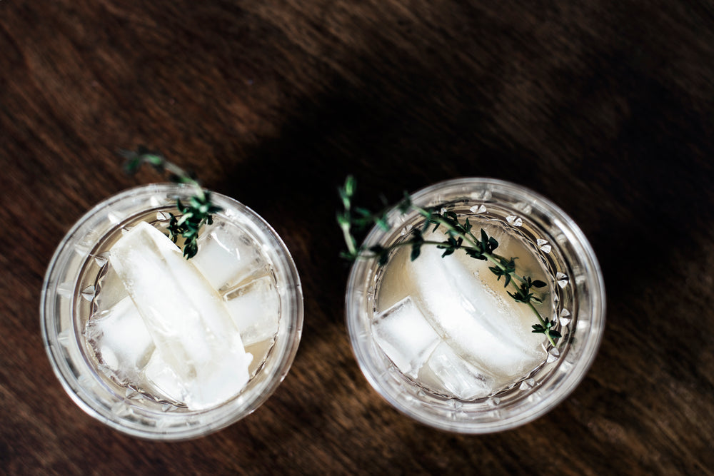 a top-down view of some classy cocktails