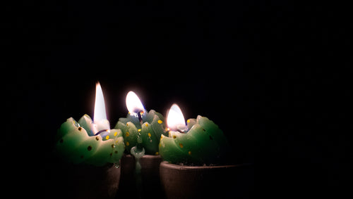 a trio of green candles