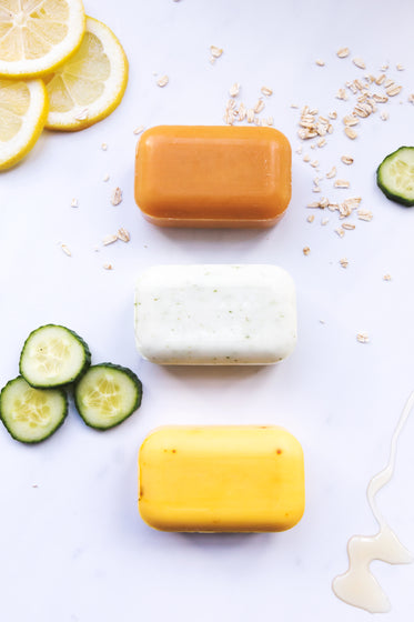 a trio of natural soaps