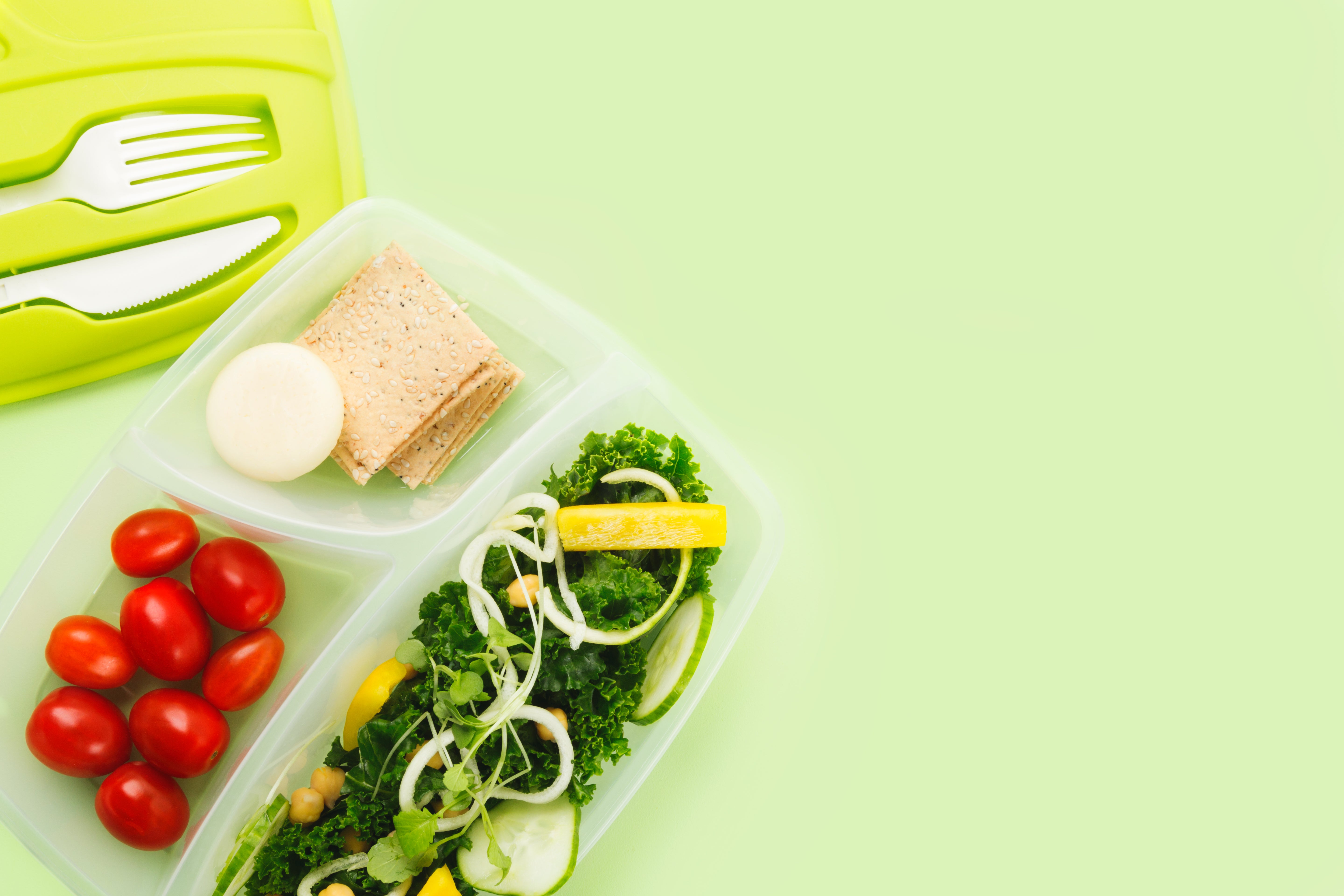 Browse Free HD Images of A Tupperware Lunch Box Separates Salad Ingredients