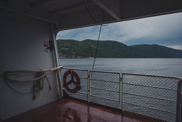 a view of mountains from the lower deck