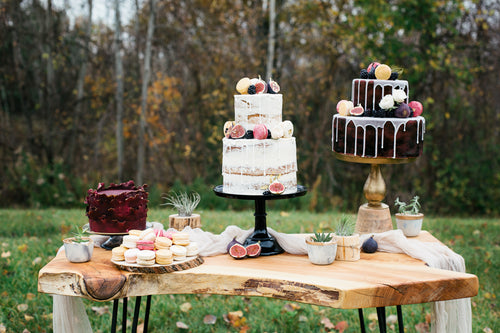 a wedding dessert table