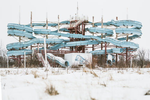 abandoned waterpark in winter