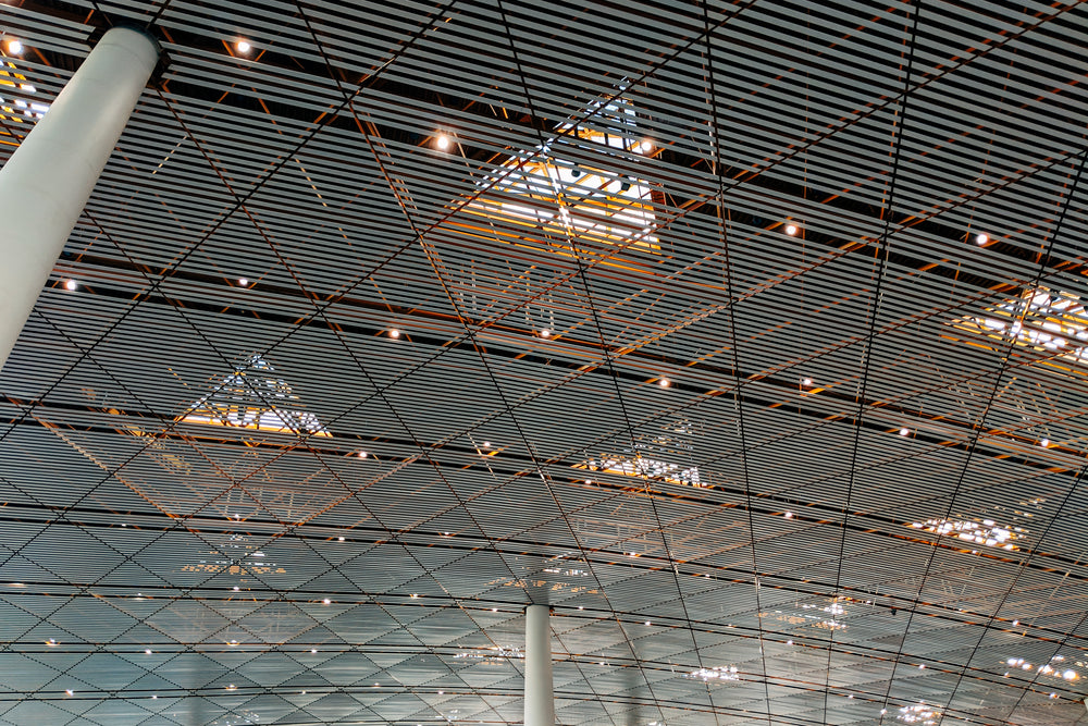 abstract image of a ceiling with metal lines