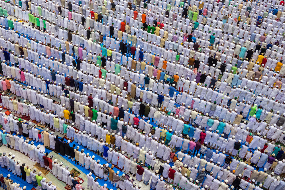 aerial image of people lined up in rows