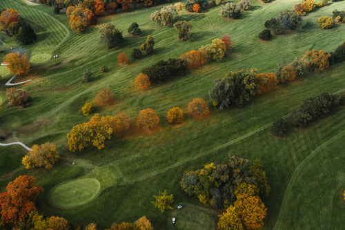 aerial view of golf course in autumn