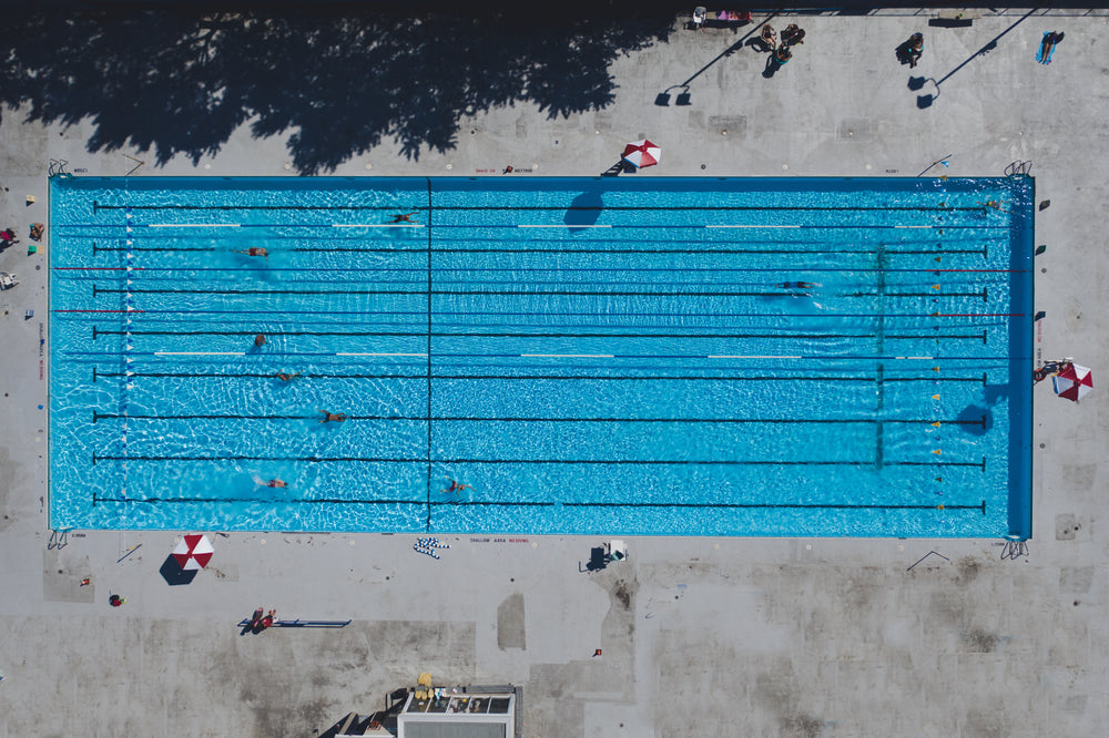 aerial view of lane swimming pool from drone