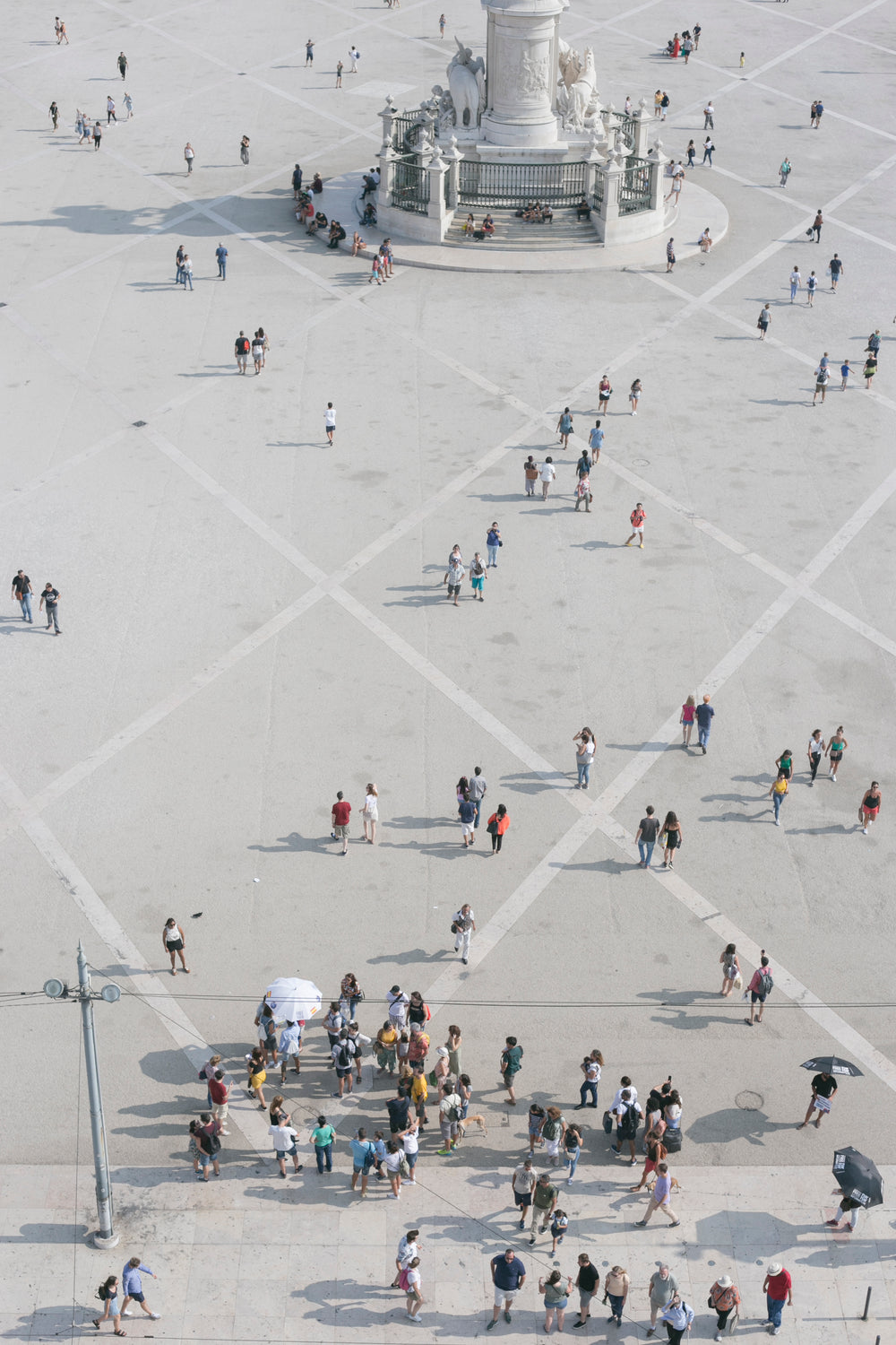 aerial view of people at the rua augusta arch