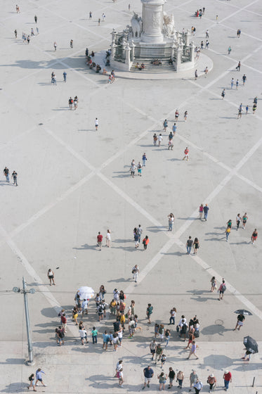 aerial view of people at the rua augusta arch