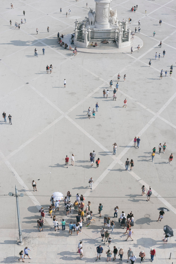 Aerial View Of People At The Rua Augusta Arch