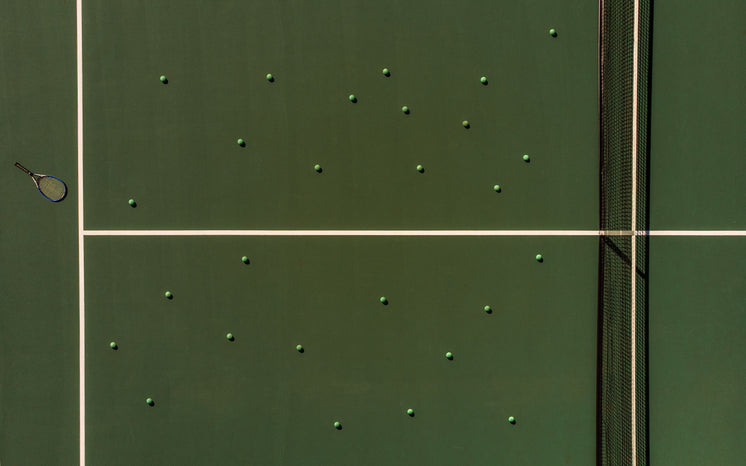 Aerial View Of Tennis Balls And A Racket On The Court