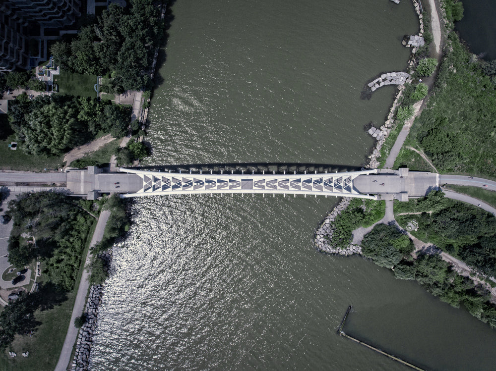 aerial view of walking bridge