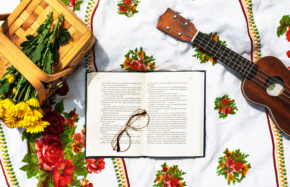 afternoon picnic reading and ukulele