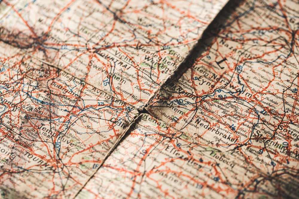 aged map with worn paper corners