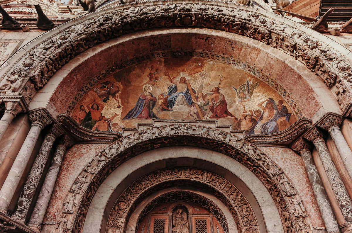 alcove in a building with a religious painting