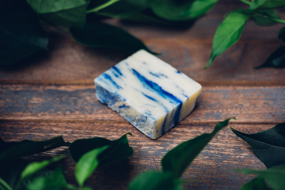 all natural soap bar with blue