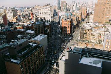 an aerial photo of a busy city street