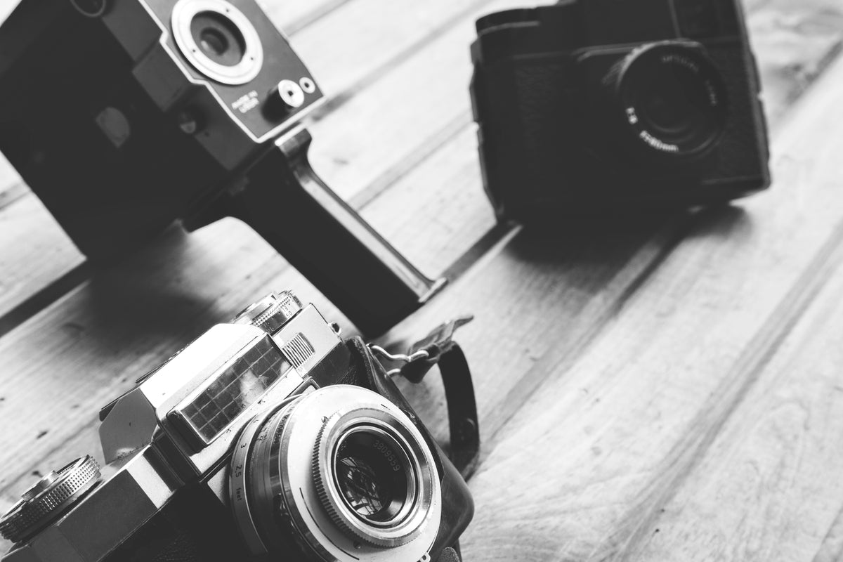 antique cameras black white