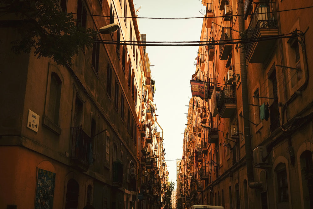 apartment balconies in a tight alley