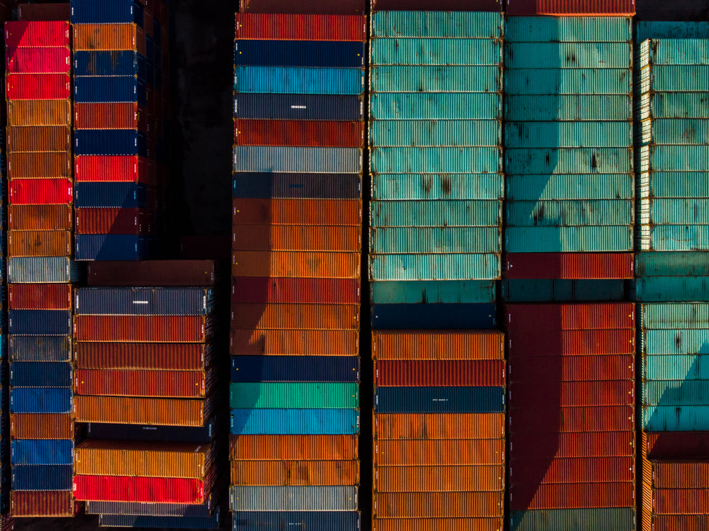 arial view of shipping containers