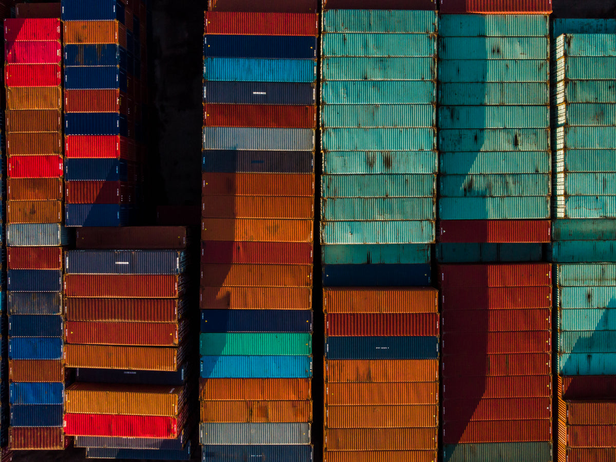 arial view of shipping containers
