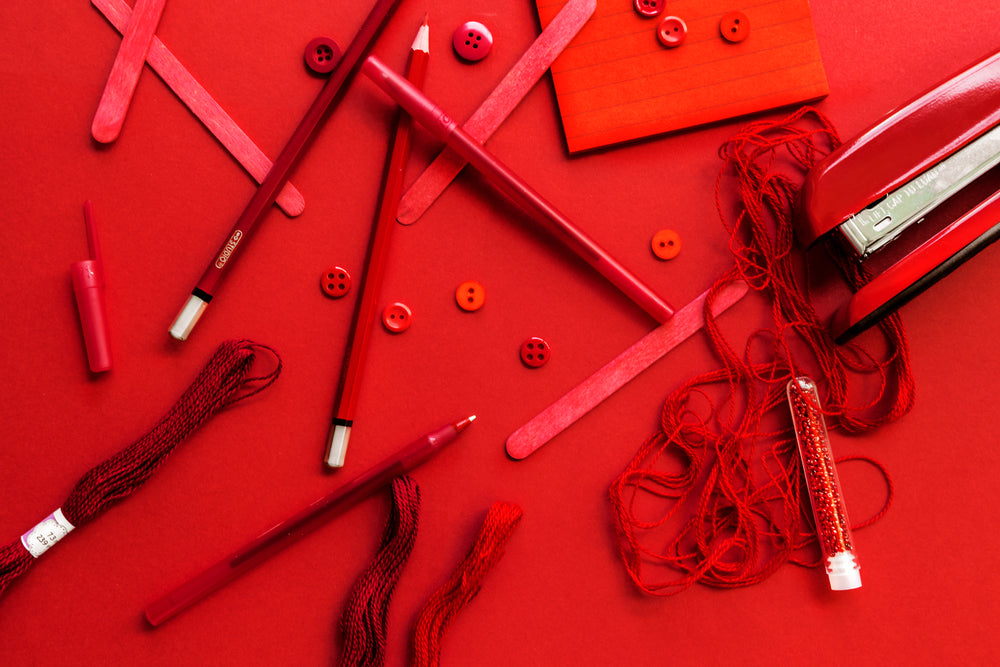 art supplies in red